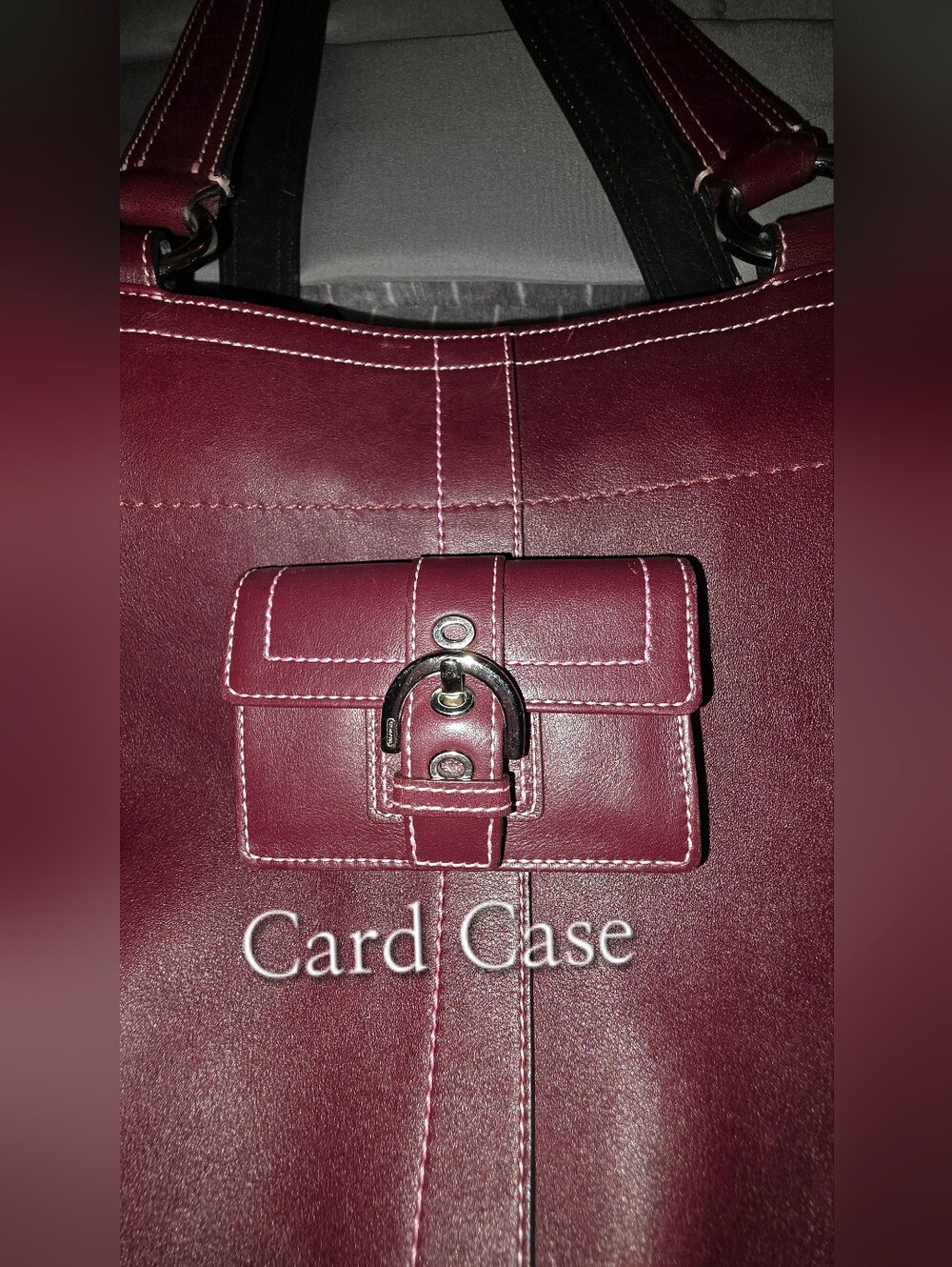 Coach Women's Burgundy Leather Tote Bag with Wristlet & Card Holder - Picture 9 of 16
